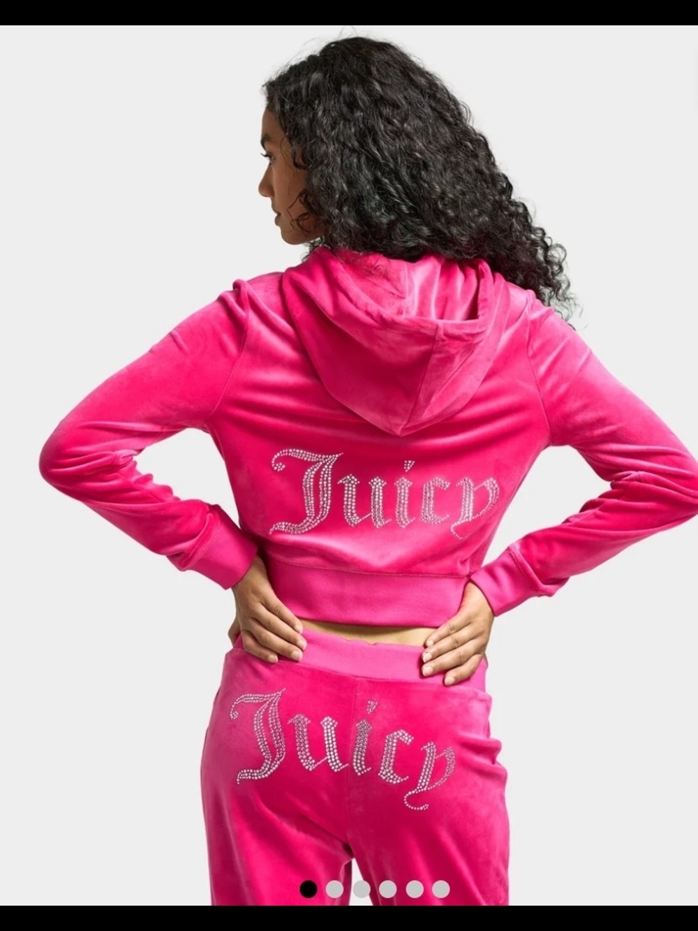 Juicy Couture Women's Hot Pink Velour Cropped Hoodie